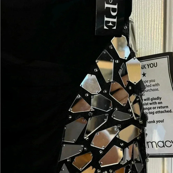 XSCAPE One-Shoulder Broken-Mirror Detail Gown Size 14 NWT - Picture 6 of 6